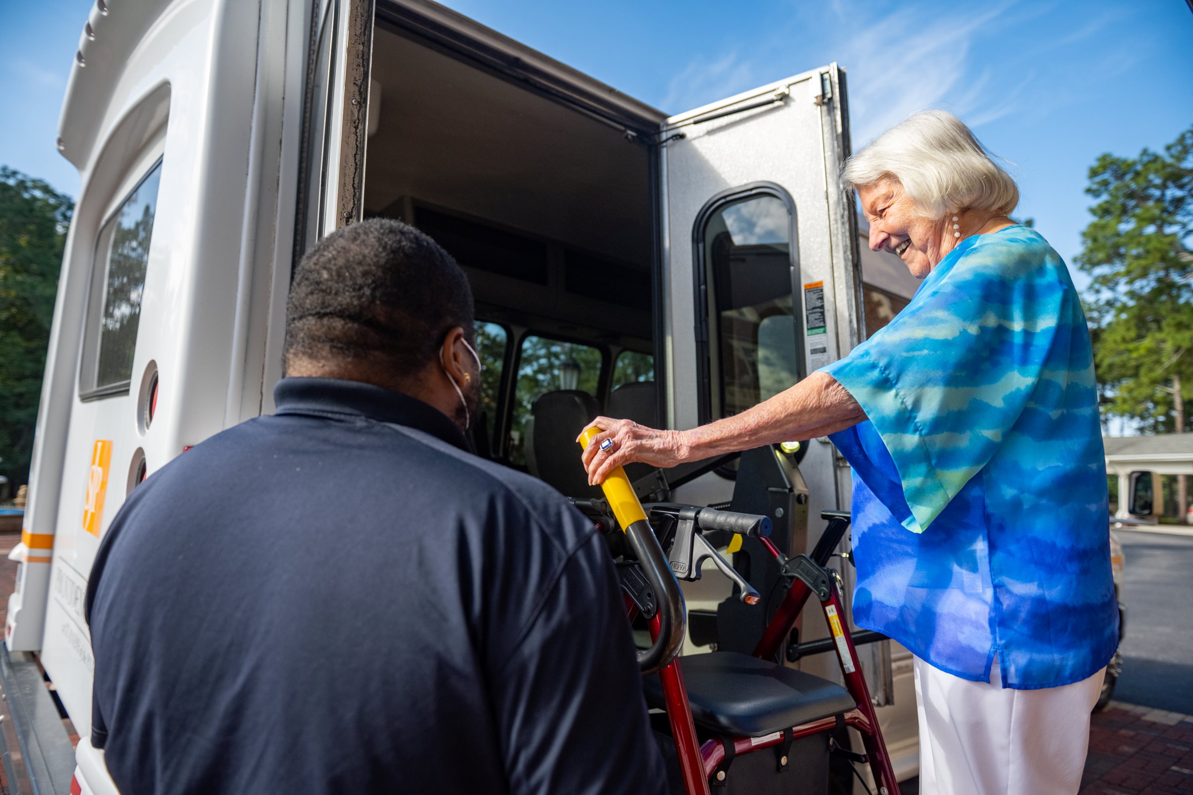 Female getting on shuttle