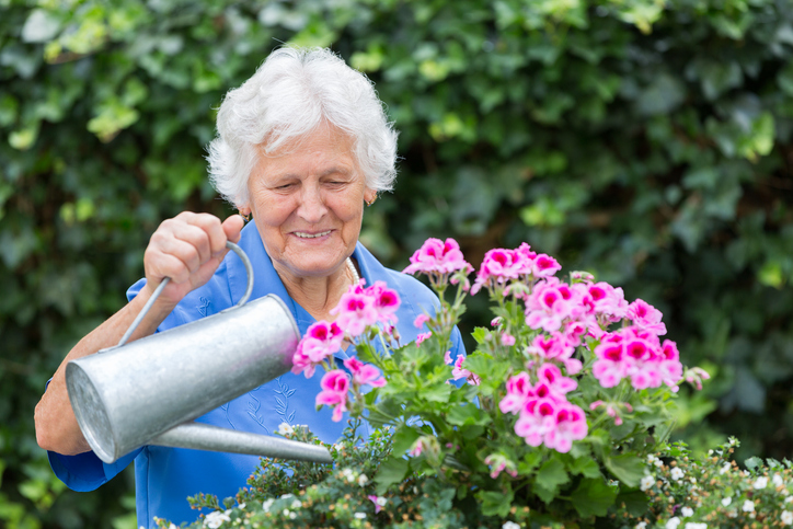 woman watering flowers