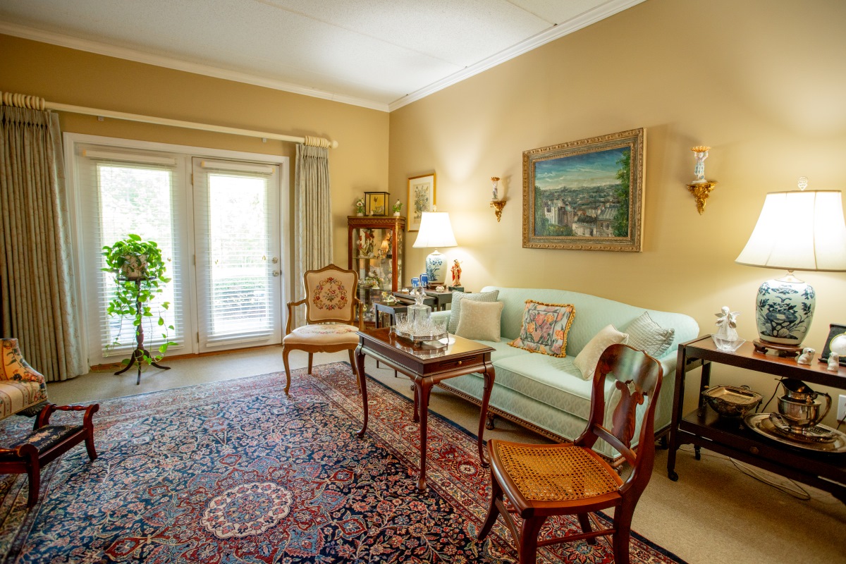 living room with antiques
